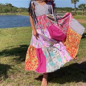 Handmade Zerowaste Patchwork Dress Tiered Size M (loose fitting design)